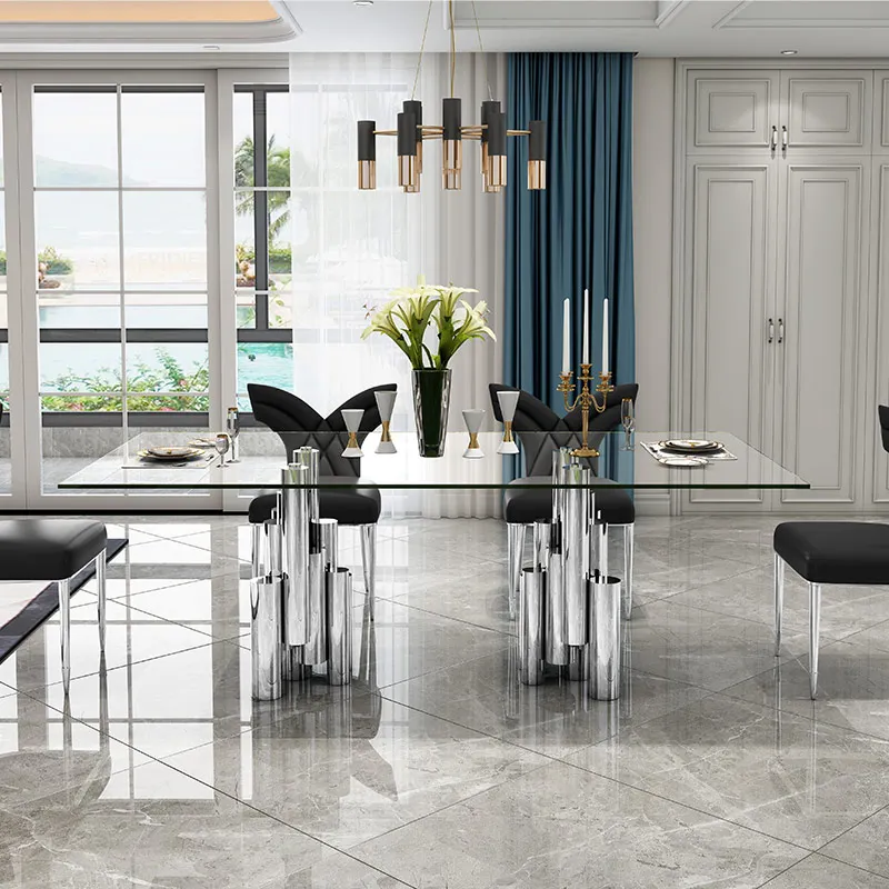 Home goods european style tempered glass top stainless steel metal coffee table legs for living design