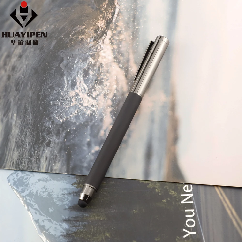 New Arrival Metal Rubber Soft Touch Roller Pen with Stylus Bottom Promotional 2 in 1 Multi-function Pen for Business Office