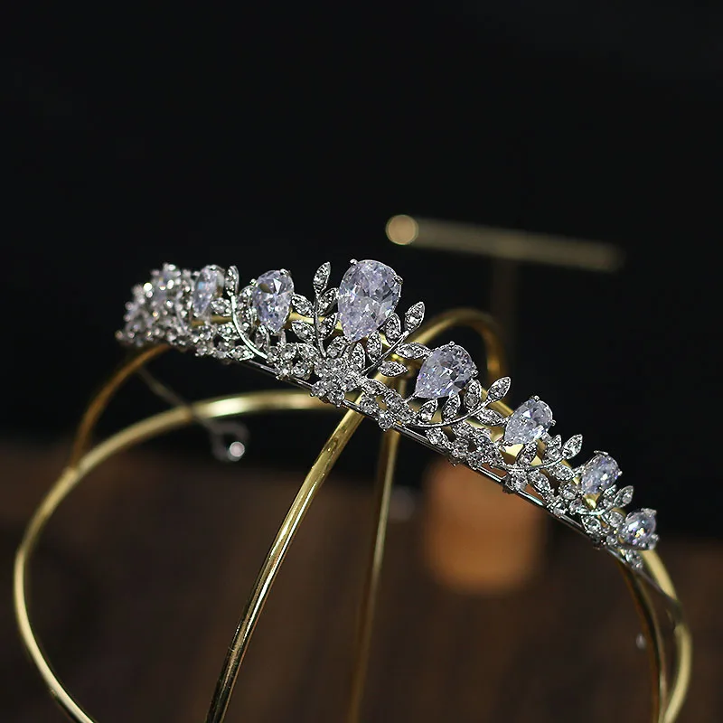 DaiMing HG08201Korean-style Zircon Alloy Bridal Tiara Leaves Flower Small Crown Wedding Dress Accessories