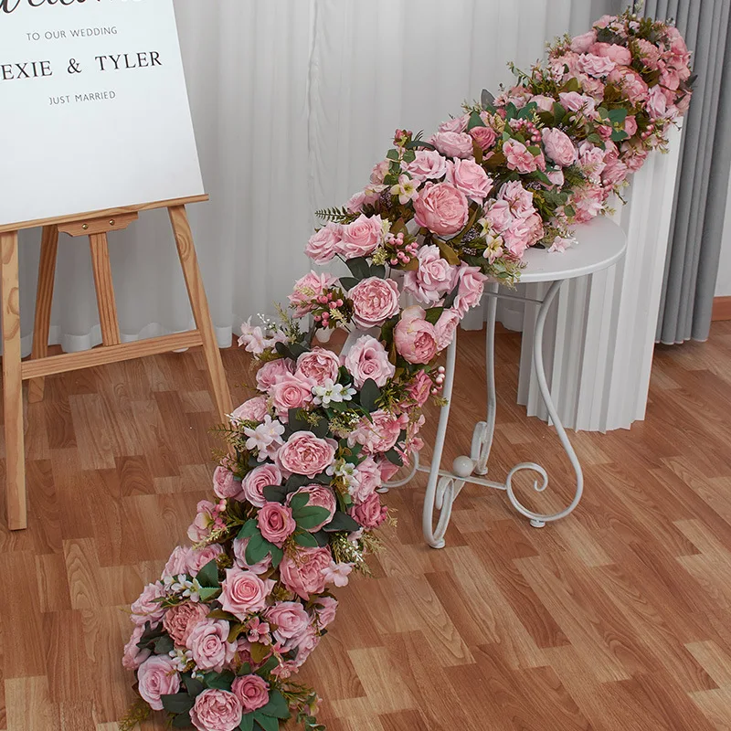 OEM factory 2m wholesale baby breath flower table runner wedding isle luxury artificial flowers table runner