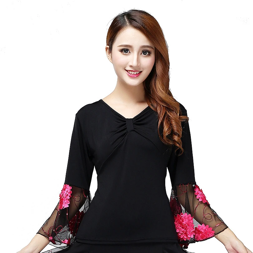 Oversized L-5XL  modern Barllroom dance Practice V-neck long sleeved Blouses top