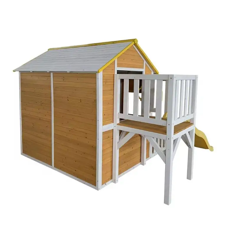 WoodVille 2024 Best Supplier Outdoor Kids Wood Playhouse with Chalk Board & Mail Box for Kids Wooden House