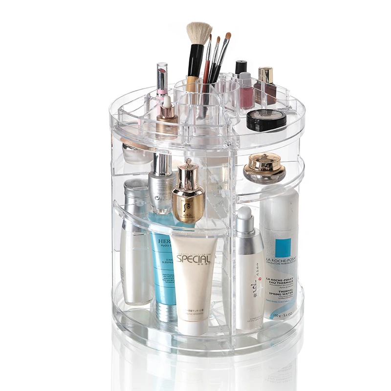 Clear Makeup Storage Organizer 2 tier 360 Rotating Makeup Organizer,Lazy Susan Acrylic Makeup Organizer For Cosmetics storage