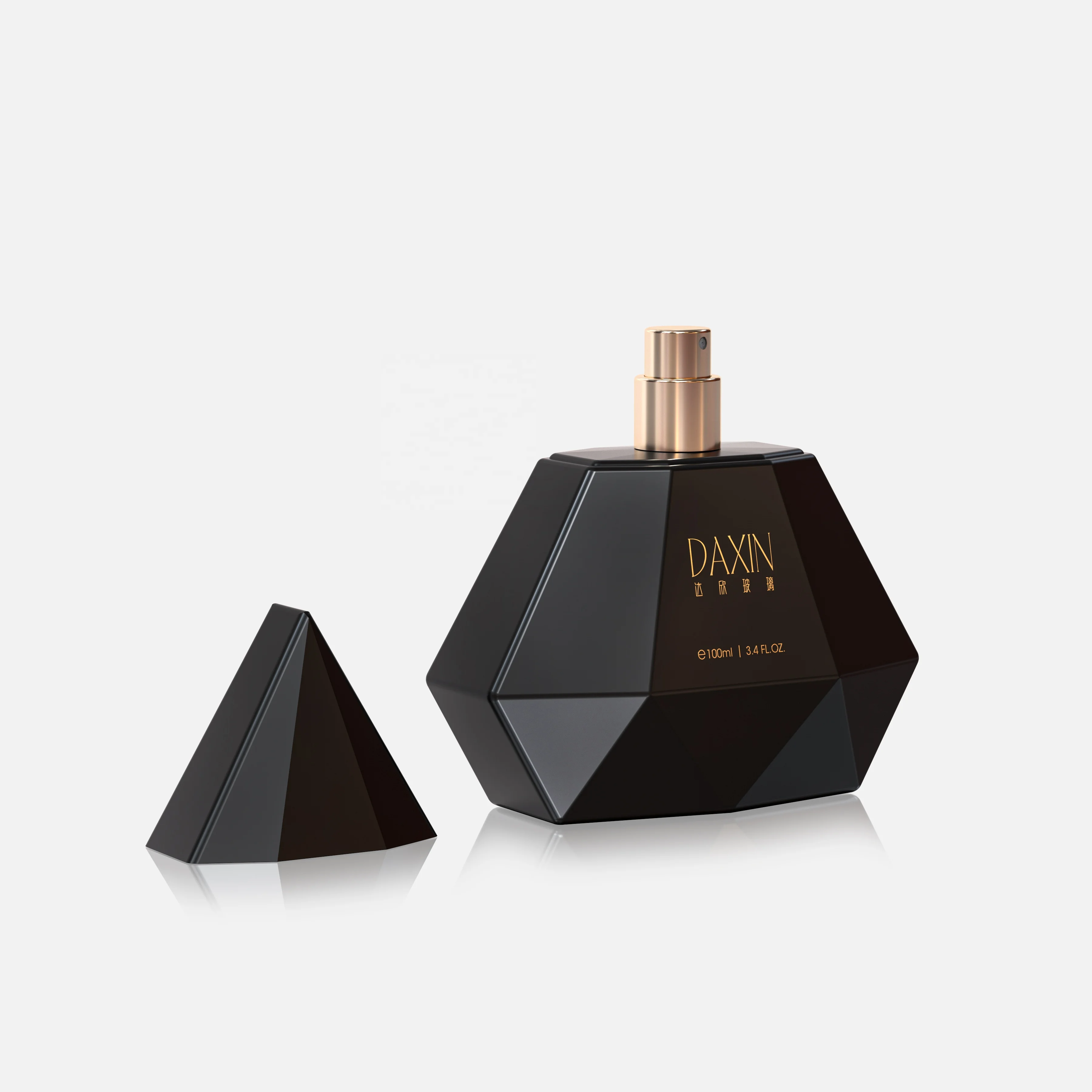 Mysterious black triangular empty perfume spray bottle 100 ml  unique glass perfume bottle custom perfume bottle with spray