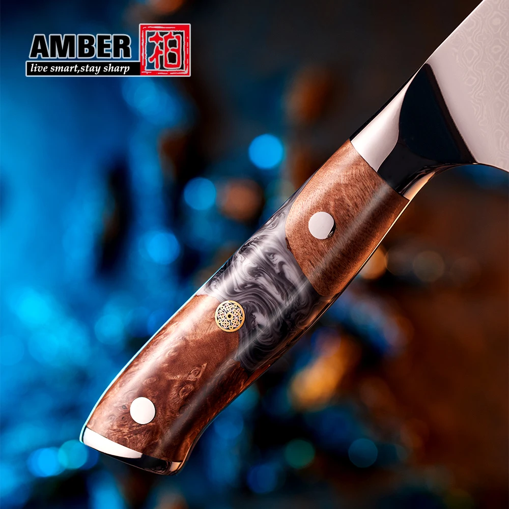 Professional wood handle 67 layers damascus steel knives Santoku Chef Knife with resin handle