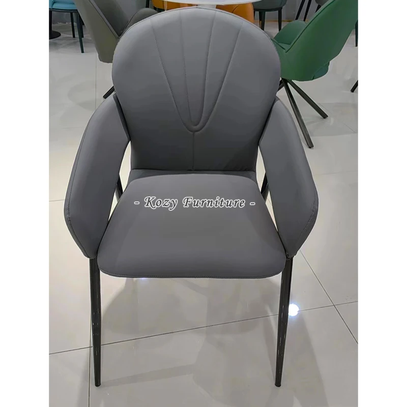 Luxury Leather Upholstered Soft Hotel Restaurant Grey Leather Dining Chair
