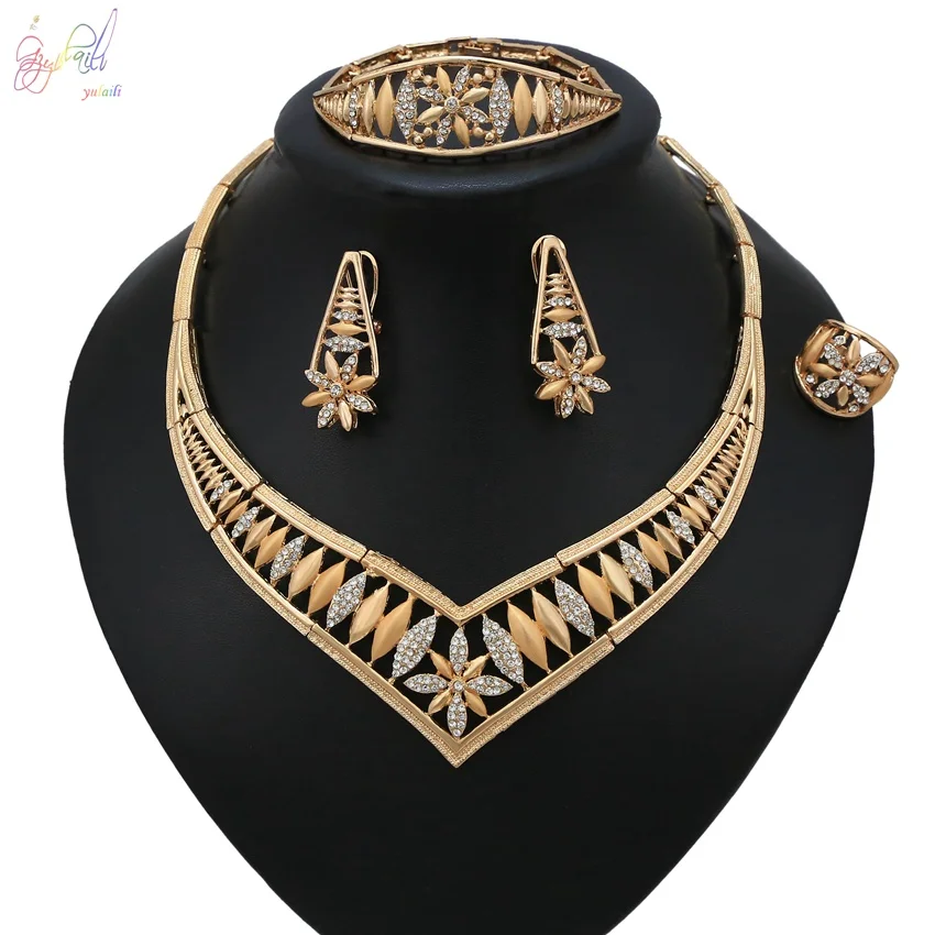 dubai 18k gold jewelry fashion women dubai gold jewelry set / wedding jewellery designs