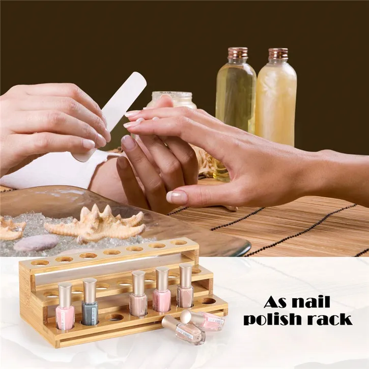 
Natural Bamboo Nail Polish Display Holder Essential Oils Storage Rack spice rack 21 Slots for 5ml 10ml Bottles 
