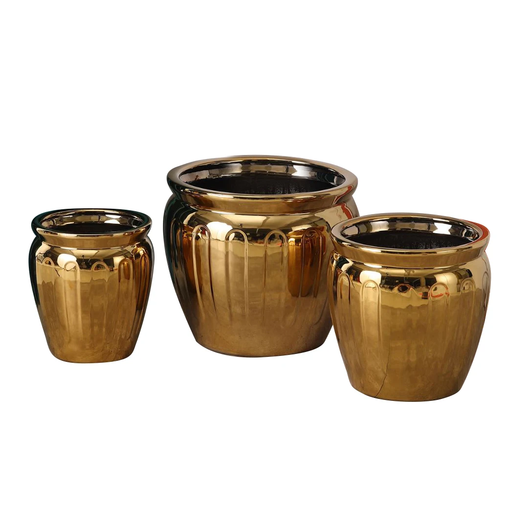 Sets 3 New design Greek style home decorative planters indoor outdoor big large gold garden ceramic flower pots