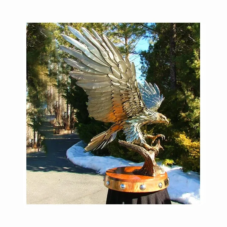 Home Garden Decor Metal Handcrafts Animal Sculpture Life Siz Brass Bronze Flying Eagle Statues
