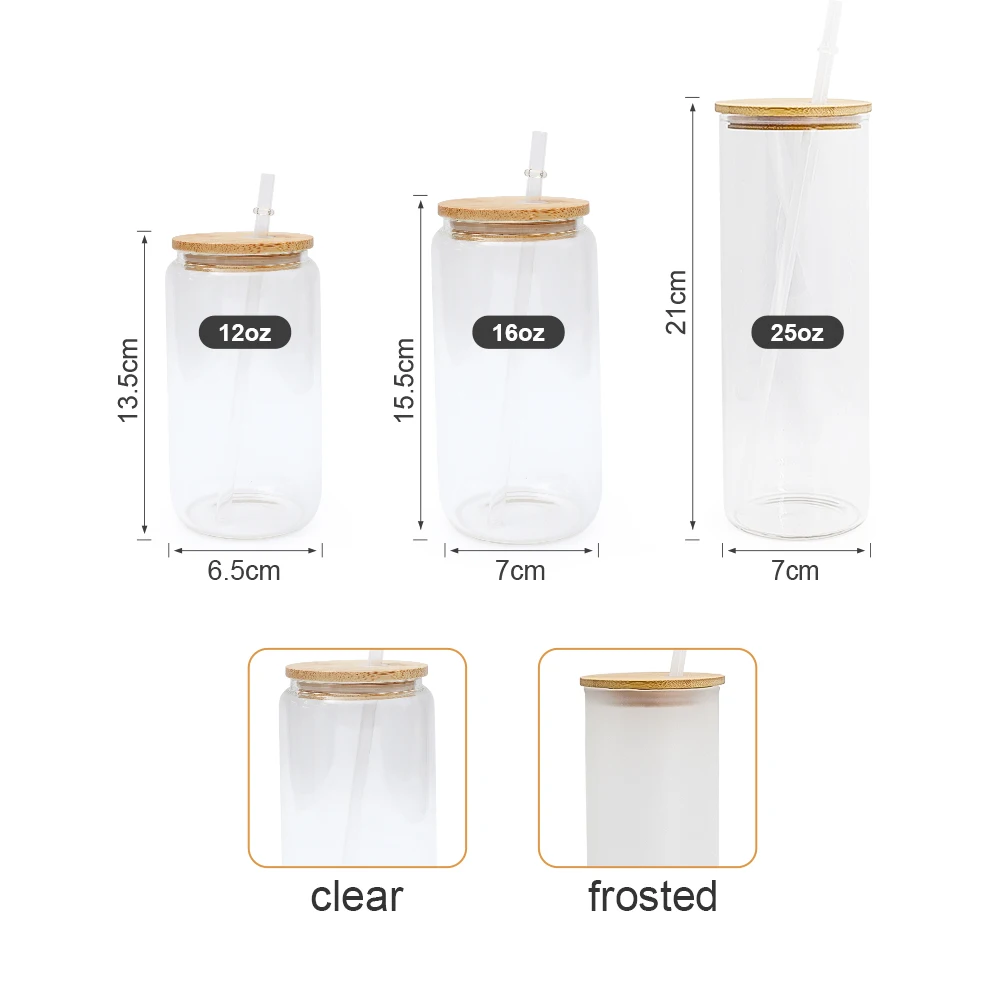 US Warehouse Stocked custom 12oz 16oz 25oz clear frosted beer glass can sublimation with lid and straw