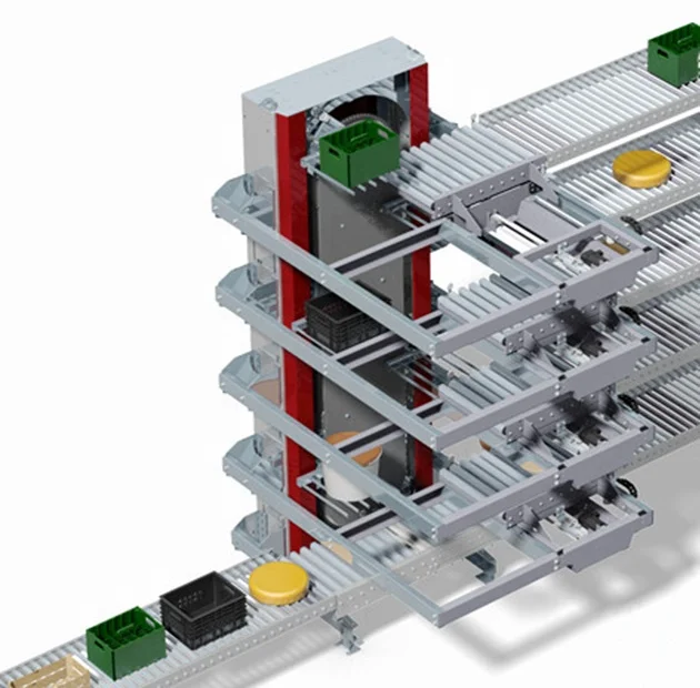 Compact Beverage Carton Boxes Cases Trays Bags Automatic Rotative Vertical Chain Sorting Conveyor Lifter Machine