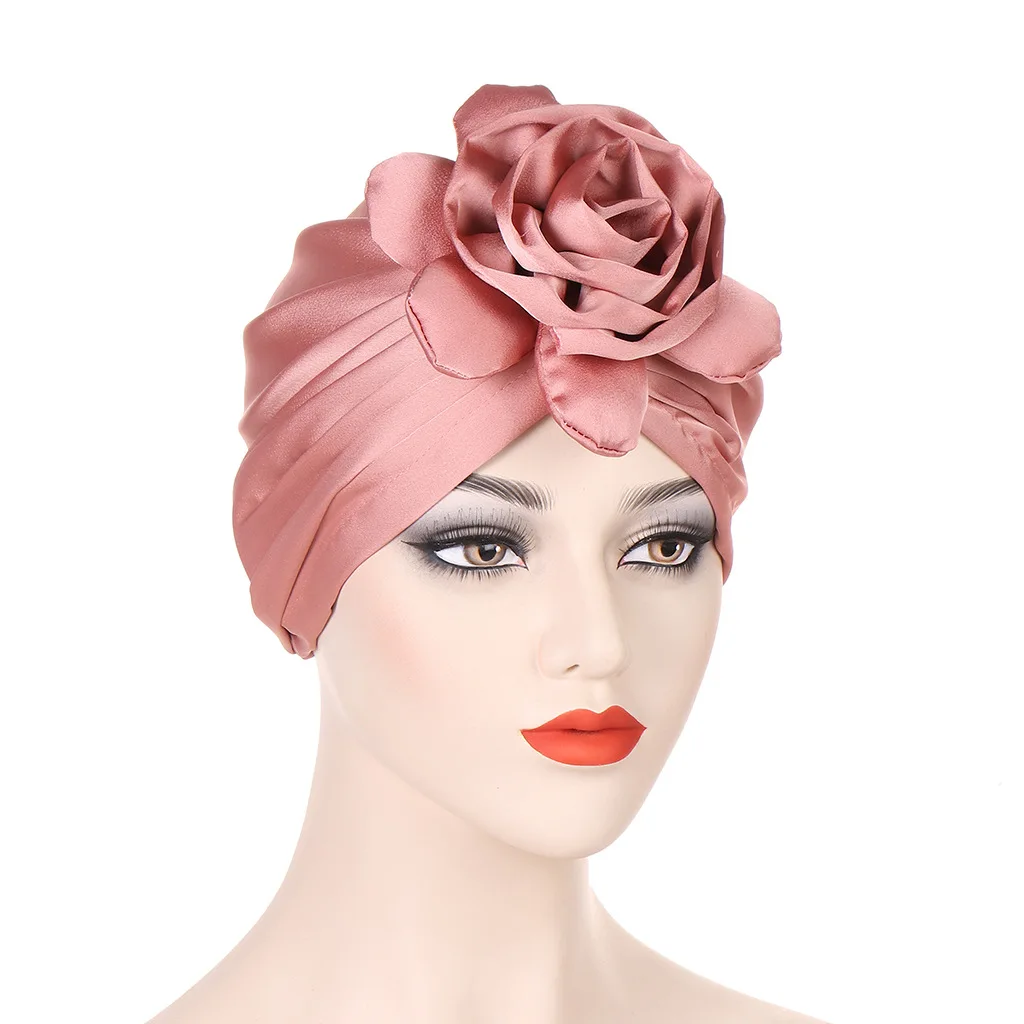 2023 New Fashion Muslin Islamic ethnic Bonnet For Woman Silky Satin Adjustable Headwraps Pre-tied Emulation Flower Chemo Headsca
