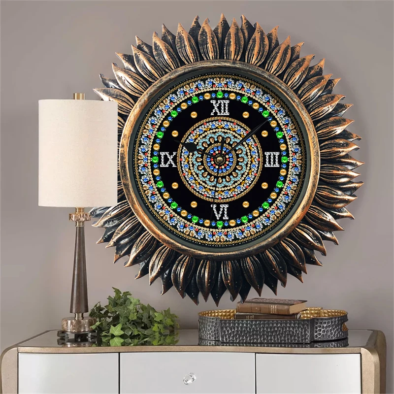 New creative DIY diamond painting hand-paste diamond wall clock Vintage Copper Living room Decoration Clock