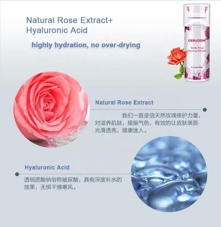 OEM beautiful rose flower foam cleanser no over-drying feeling pH mild acid face wash for dry skin