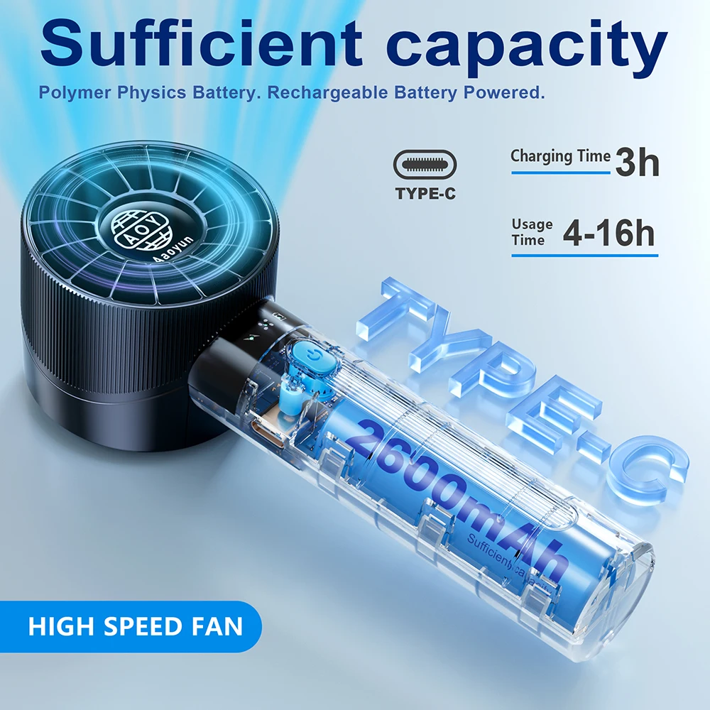 Aaoyun High Quality Mini Fan Handle 100 Speeds Bladeless Portable Hand Held Rechargeable USB Fan For Summer