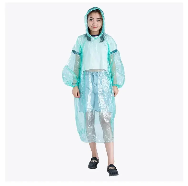 Customizable Color Cheap Translucent Disposable Rain Poncho Hooded Eco-Friendly Raincoat Waterproof