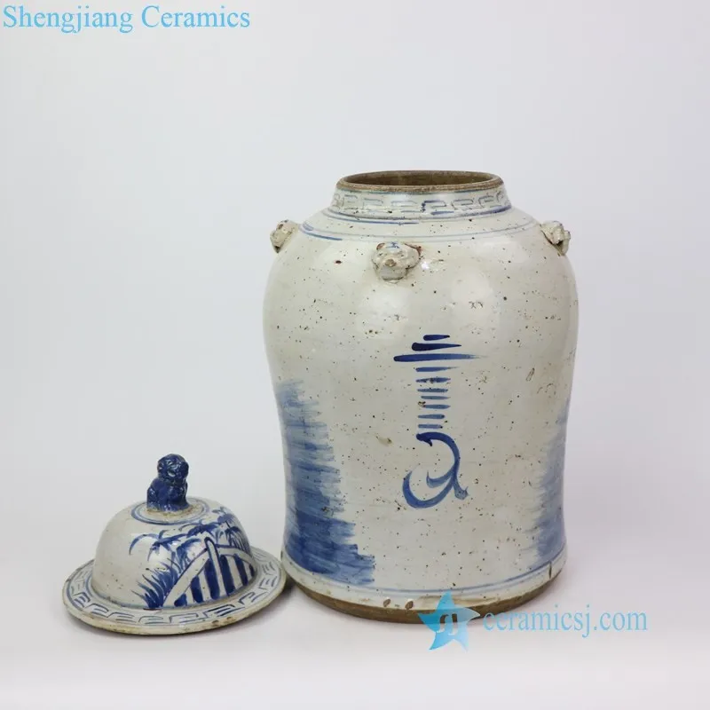 RZEY1218G-S antique hand painted blue and white pine tree pattern porcelain jar