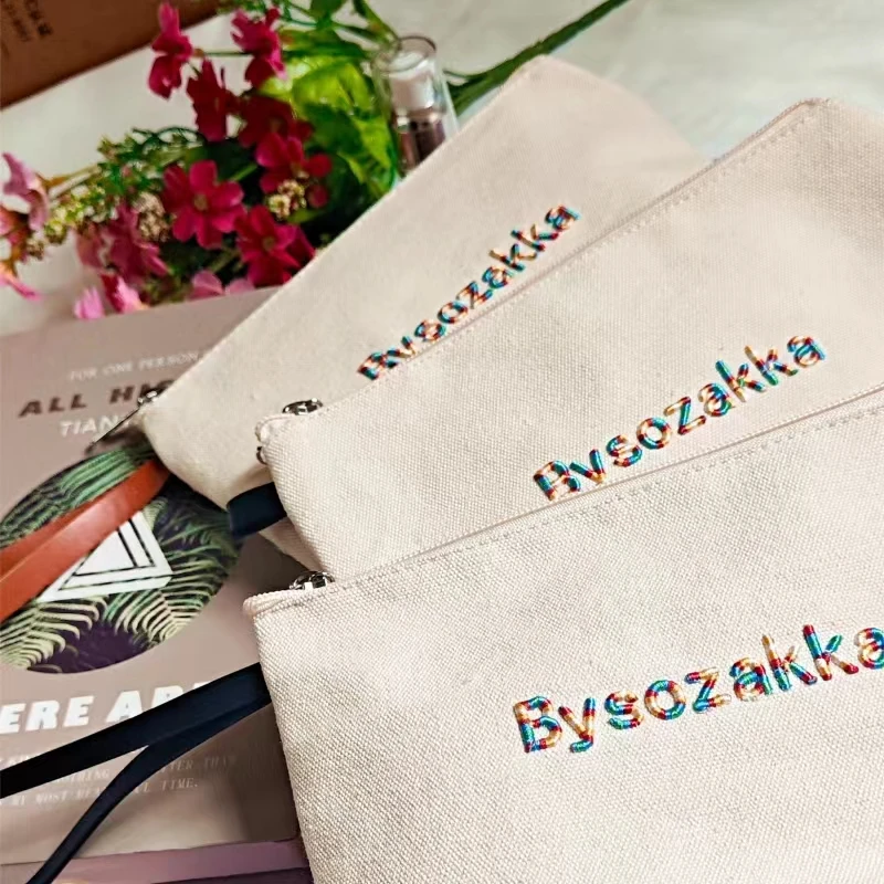 Canvas splicing PP weaving DIY Craft BagEmbroidered gift pouch  Canvas Pencil Case canvas travel Makeup Bags with zipper