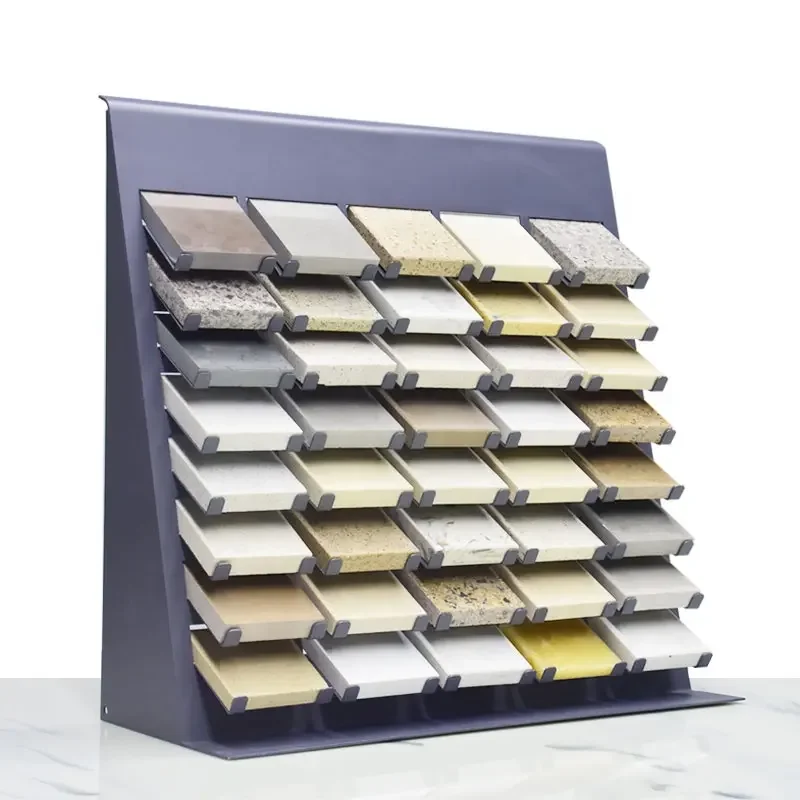 Factory multiple layers custom stone sample tile display rack steel material granite counter top quartz display stand