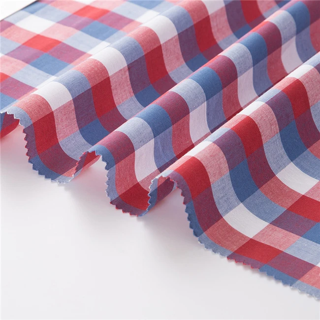 
Modern Design Blue White Red plaid poplin fabric 100% Cotton fabric 
