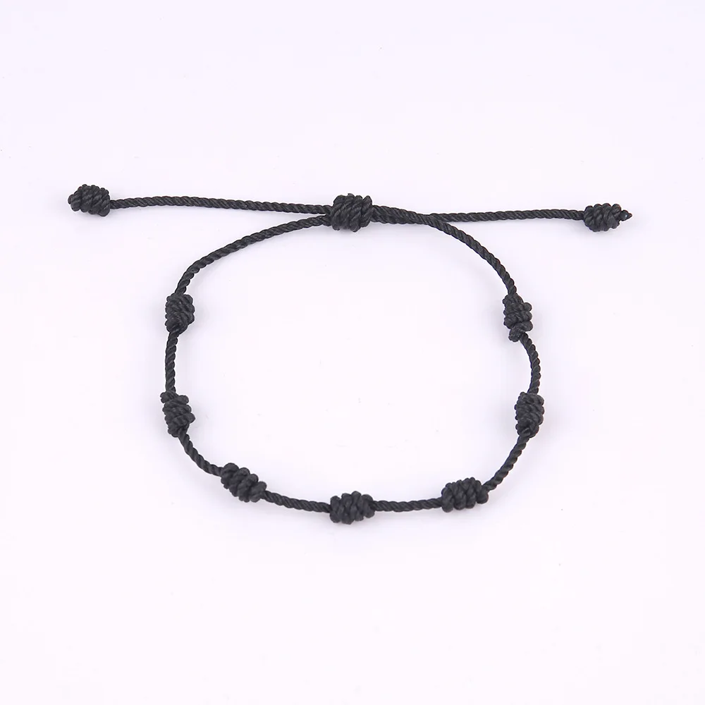 Simple Design Handmade Woven Red Rope Knot Bracelet Adjustable Lucky Black 7 String for