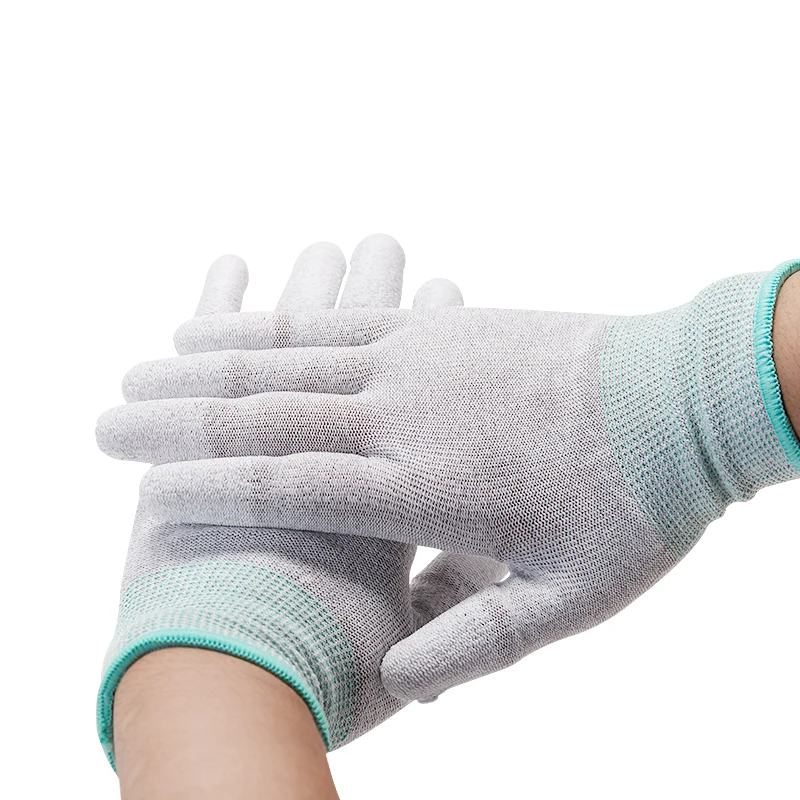 Polyester Knitted Anti Static Pu Palm Coated Gardening Protection Esd Top Fit Safety Work Glove Esd Cleanroom Gloves