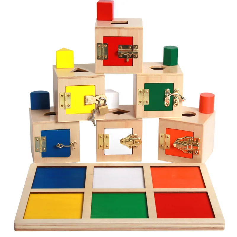Деревянные детские игрушки Монтессори с замком для обучения разблокировке