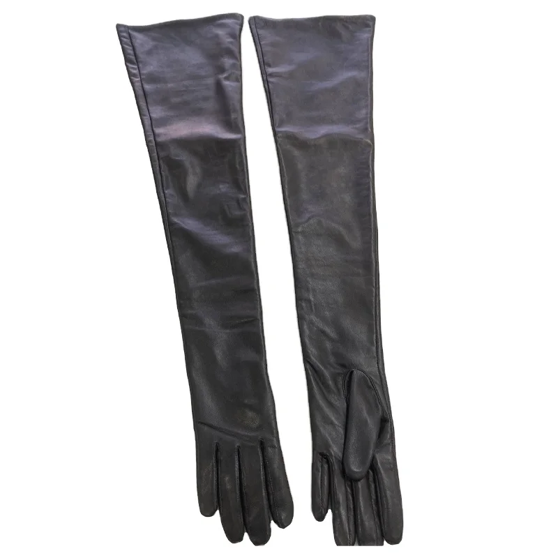 Black long leather gloves ladies opera length leather gloves women sheepskin leather opera gloves