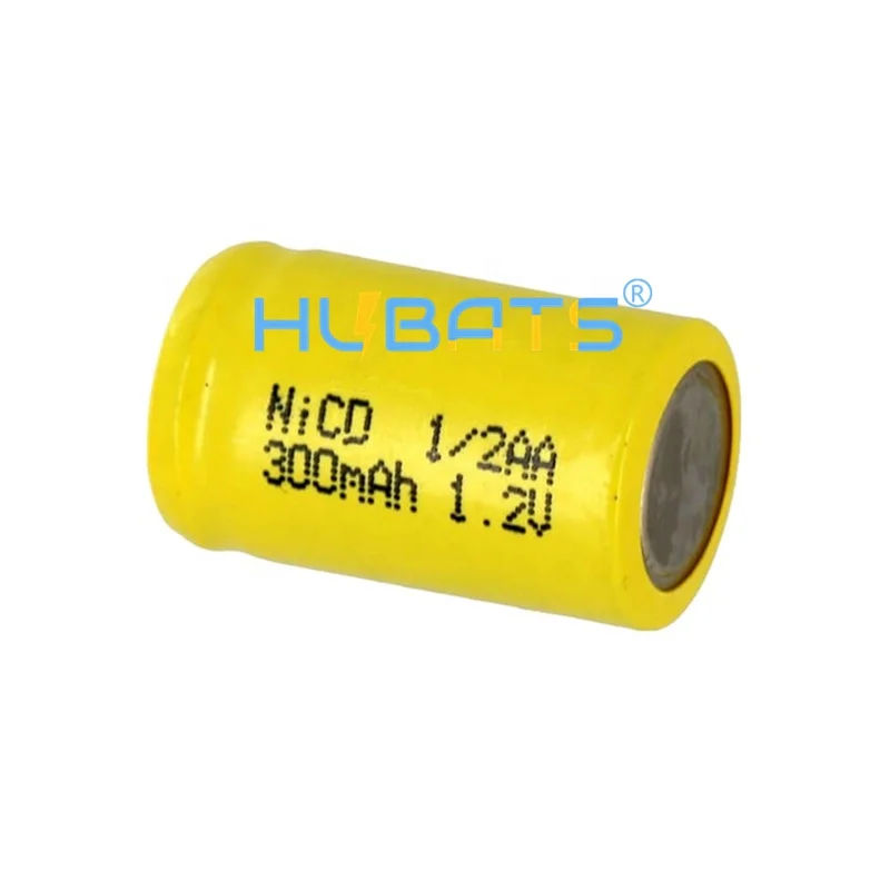 Hubats 1/2AA NiCD 300mAh 1.2V Flat top Rechargeable Battery Ni-Cd 1/2AA 1.2volt battery cells Nickel Cadmium Battery