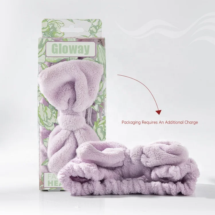 GLOWAY Facial Care Fashionable Gentle Coral Fleece Spa-Quality Solid Bath Hairband Purple Makeup Headband Head Bands For Women
