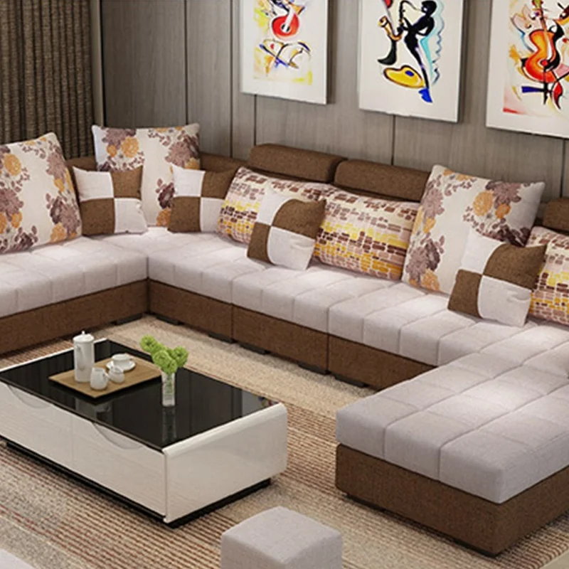 Lobby Comfortable Living Room Furniture 9 Seater Designer Italian Fabric Sofa