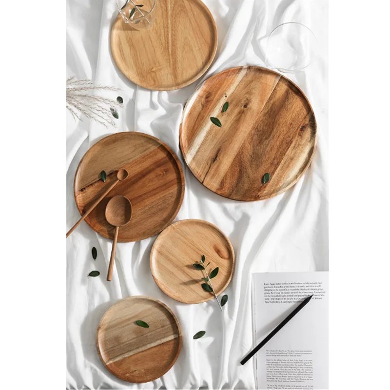 Acacia wood plates of 23cm round acacia wooden dinner plates solid wood serving plates