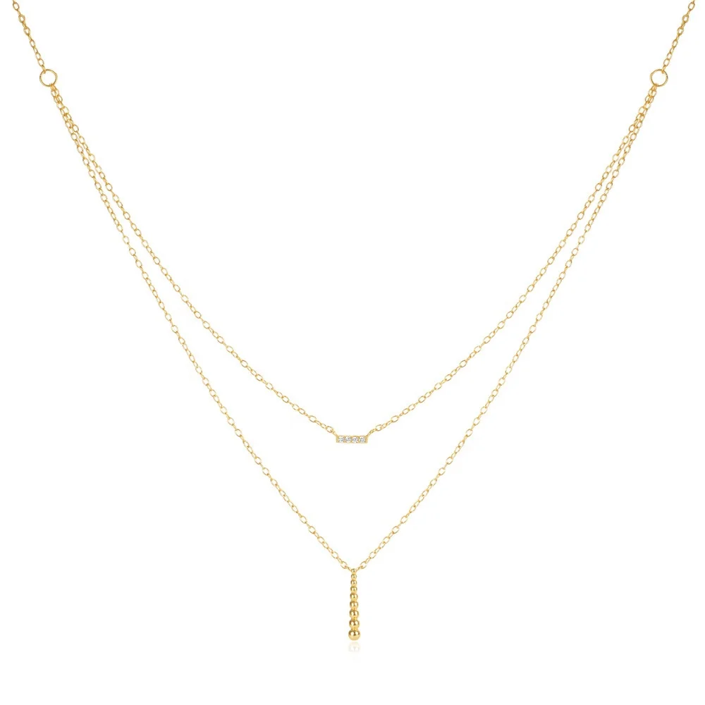 Glowluxe 2024 New Design Double Layer Chain Necklaces 925 Sterling Silver Zircon Pendant Necklaces