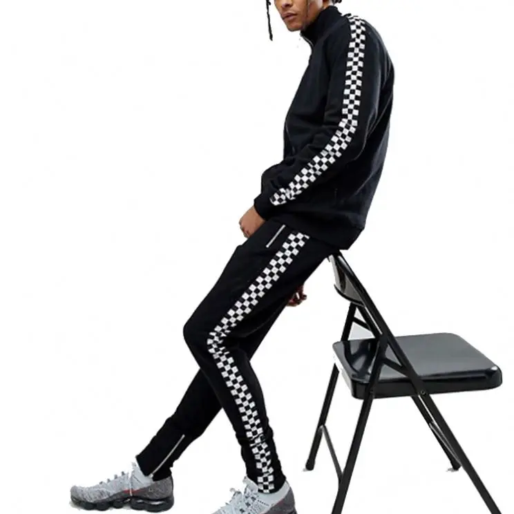 2020 Fashion High Quality Custom Design Overscustom Streetwear 100% Cotton Funnel Neck Stripe Men Sports Tracksuits