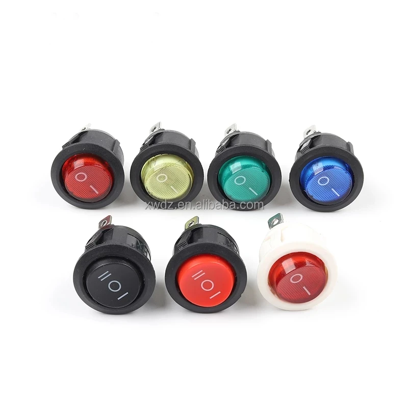 23MM KCD1 Round Rocker Switch 2/3Pin ON-OFF-ON 2/3 Position 6A/250VAC 10A/125VAC SPST LED Car Push Button Switch With Light