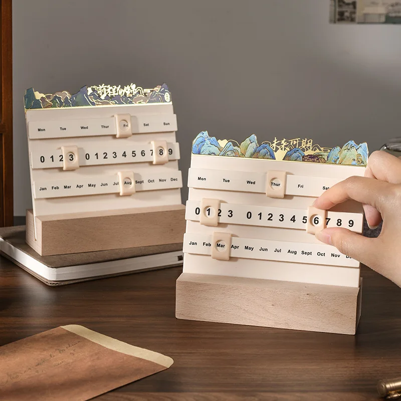 2024 Wooden Desk Calendar Slider Perpetual Calendar Creative Calendar
