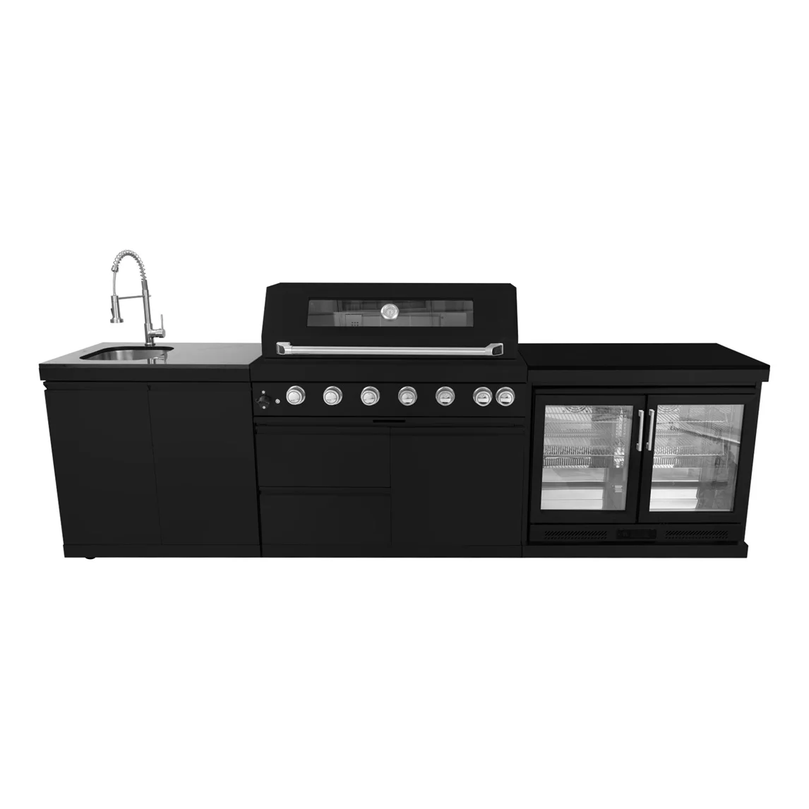 Black Ti-Plated SS Kitchen Cabinets with Sink Frid & 6-Burner Grill for Outdoor BBQ Grills