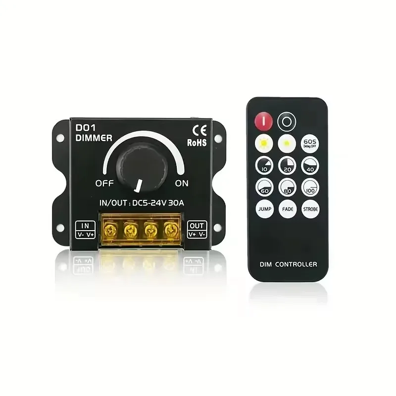 led Switch Dimmer 12V-24V 30A PWM Dimming Controller, Adjustable Brightness Light Switch Dimmer Controller for LED Strip Light