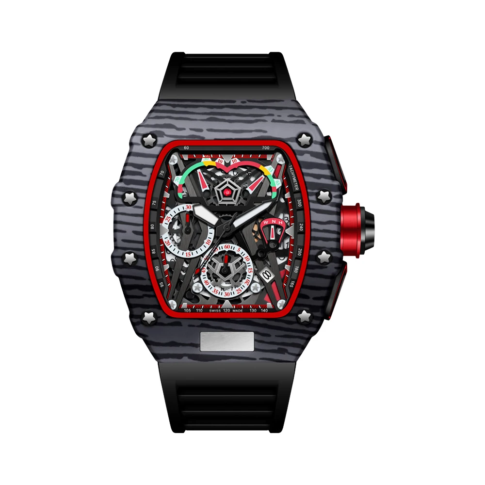 High Quality Square Face Watches RM Brand Silicone Band Multifunctional Barrel Type Cheap Quartz Watch