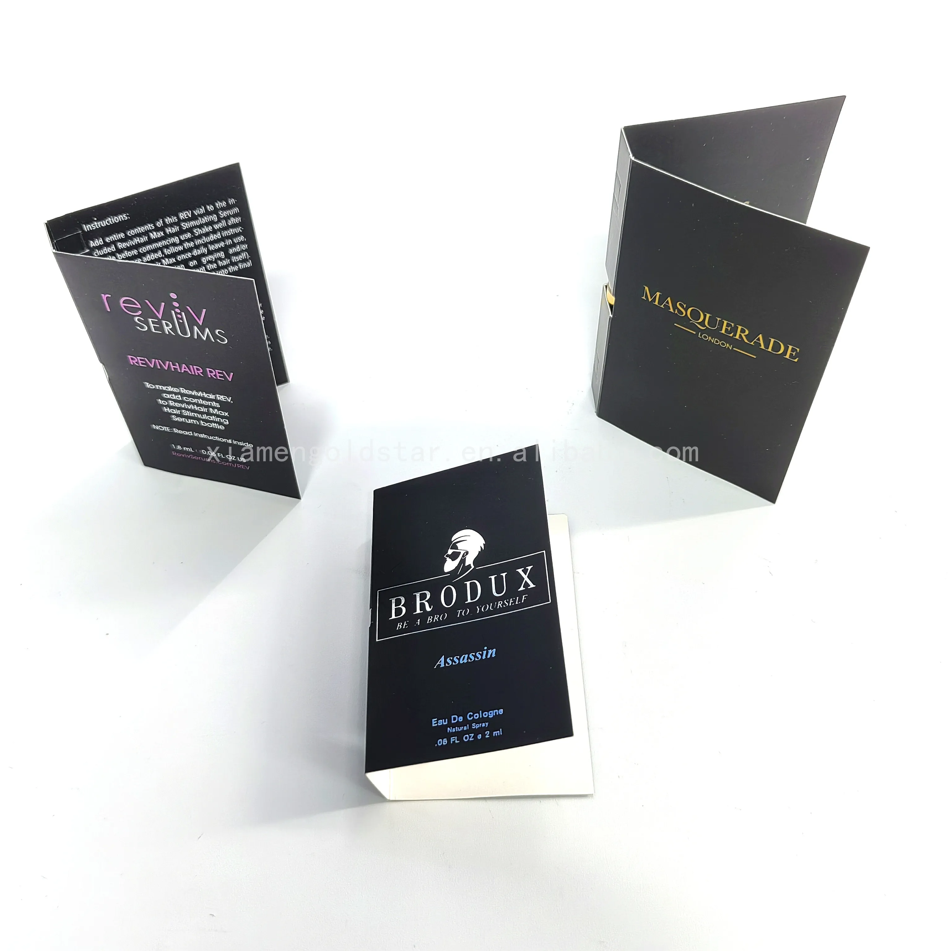 Perfume cosmetics sample packaging folding card 2ml 5ml holding card customized printing vial card