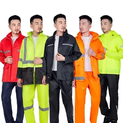 Wholesale reflective double layer food delivery oxford safety raincoat suit polyester pvc fabric rain coat set for work