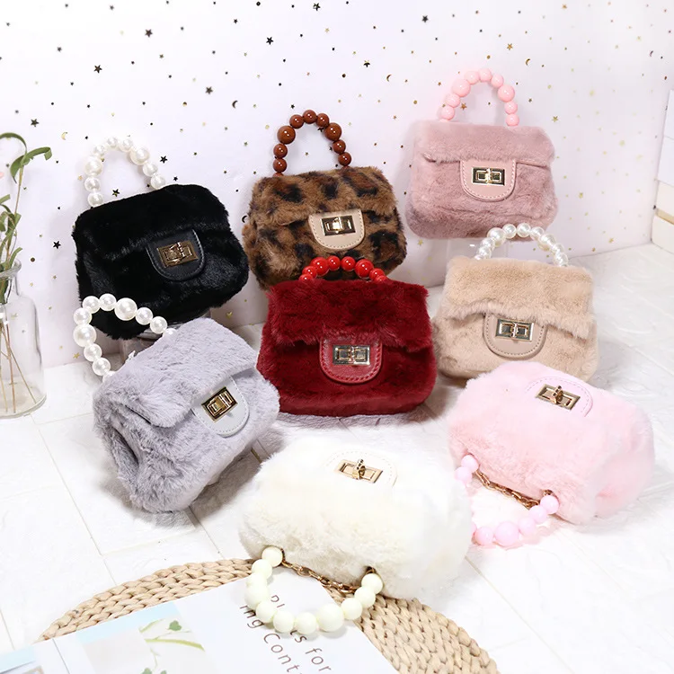 Autumn and Winter Fashion Fur Furry Bag Ladies Mini Messenger Rabbit Fur Pearl Portable Children Bag