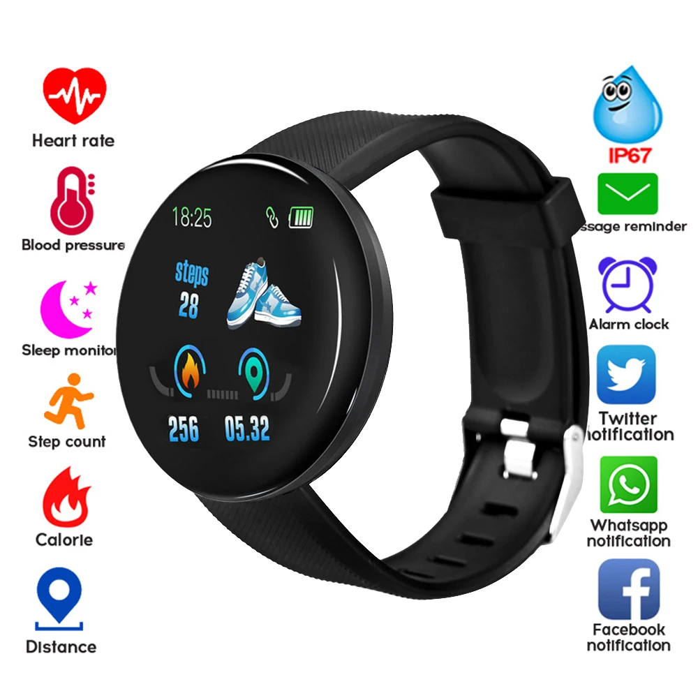 D18 Smart Watch Men Heart Rate BT Smartwatch Blood Pressure Round Fitness Sleep Tracker Smart Watch Women For Android IOS