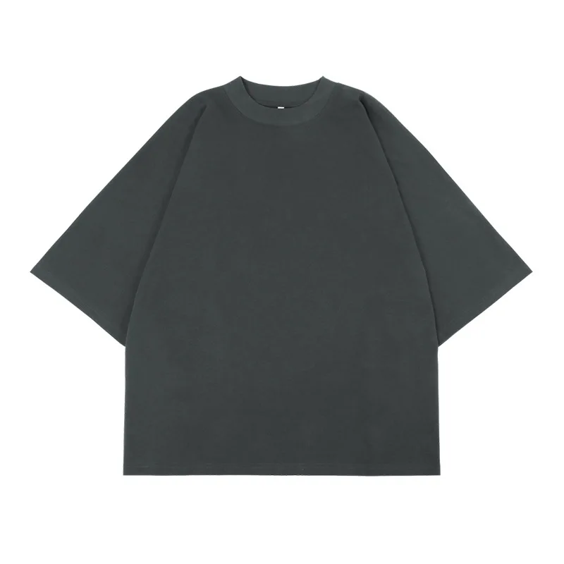 Mock Neck Short Sleeve Drop Shoulder Oversize 100% Cotton Mens Tshirt Boxy Fit Organic Cotton Tee Blank Plain Print T Shirt