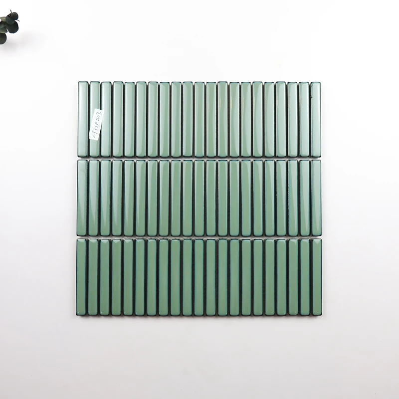 Hot Sale Premium Bathroom Kitchen Backsplash Wall Glazed Stackbond Glossy Ceramic Strip Kitkat Finger Mosaic Tile