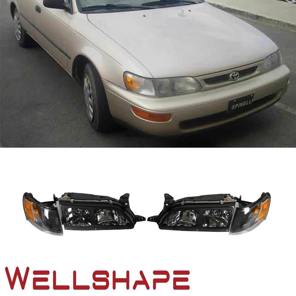 Для 93 94 95 96 97 Toyota Corolla DX, черные фары, прозрачные линзы, набор фар, пара, угловая лампа, черный