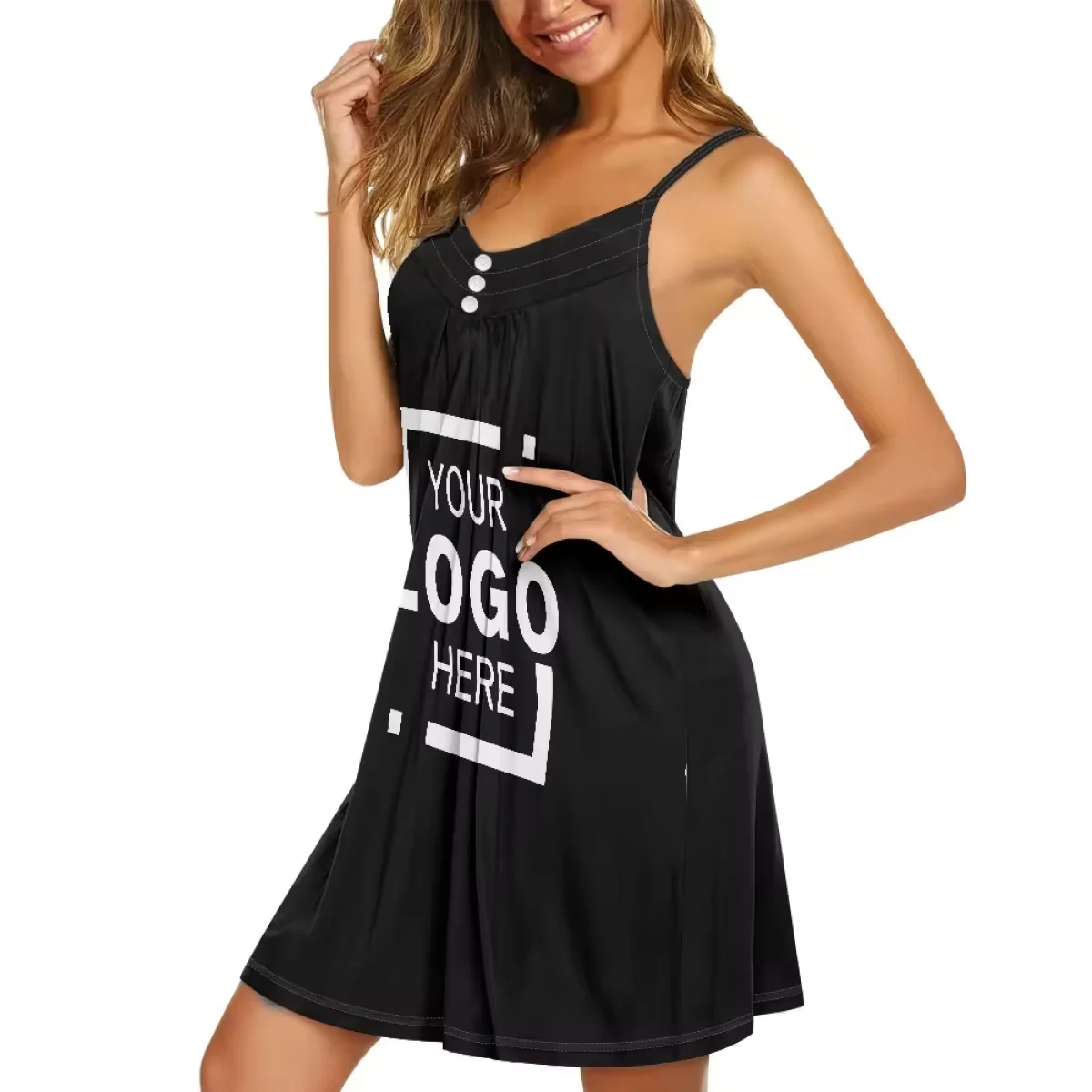 Popular Sexy Girl Hot Sale Womens Halter Slip Dress Cover Up Print On Demand Christmas Loose Elk Christmas tree Casual Sundress