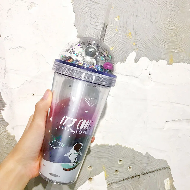 
Girlwill Astronaut Plastic Mugs With Dome Lids And Straws Tumbler Cups Wholesale Custom Logo OEM/ODM Double Wall Water Bottles 