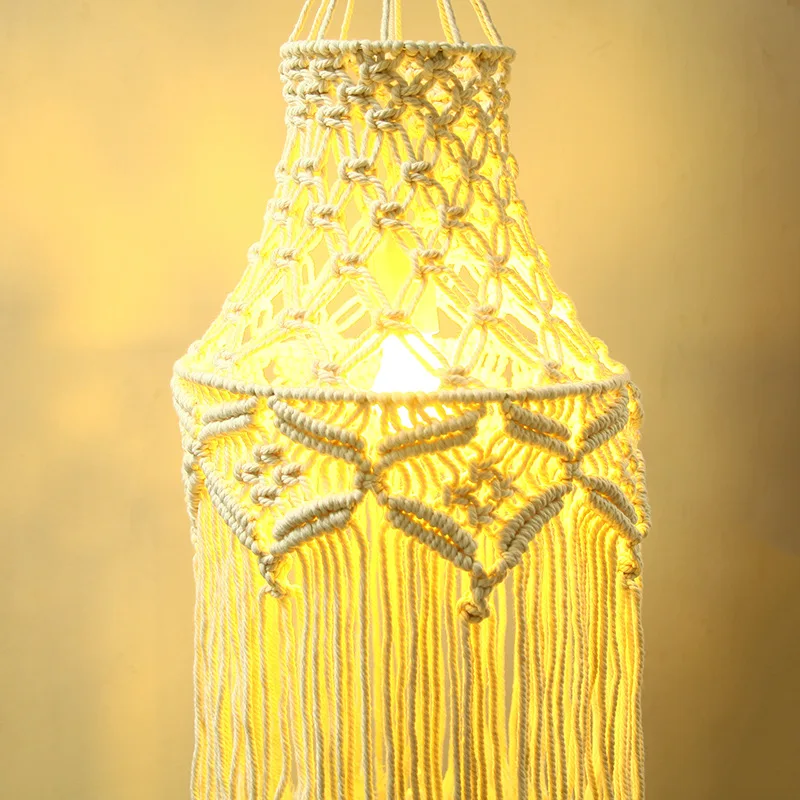 Bohemian Home Decor Macrame Woven Boho Fringe Chandelier Light Cover Lamp Shade Ceiling Hanging Bedroom Accessories